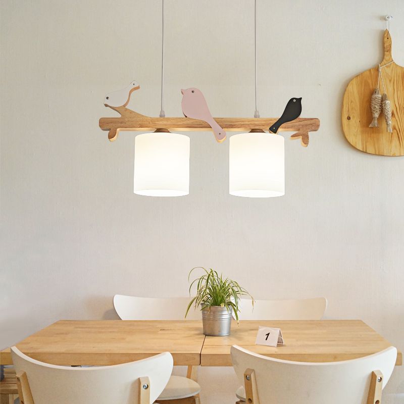 Contemporary Pendant Lights Cylinder Hanging Lights White Glass 2 Light for Kitchen Island