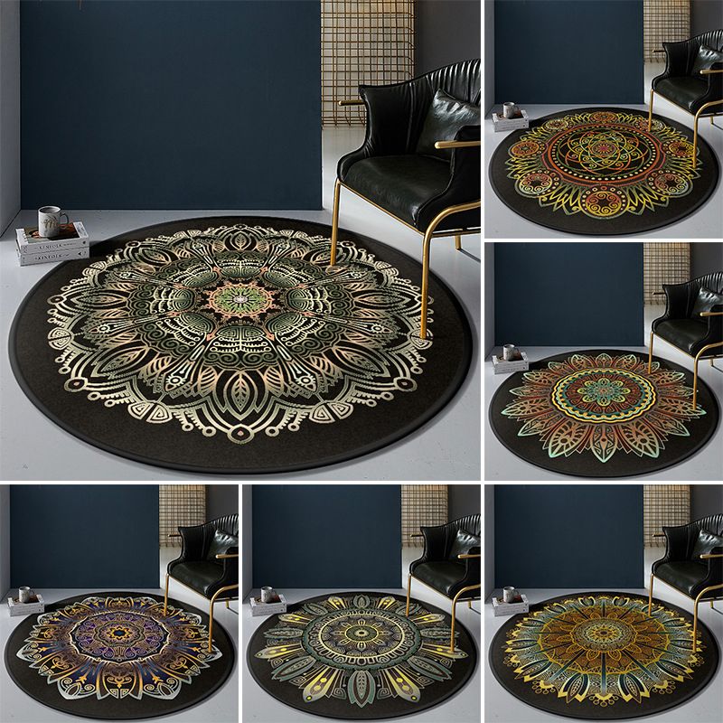 Persian Bedroom Rug Multi-Color Tribal Flower Rug Polyester Stain Resistant Anti-Slip Backing Washable Area Carpet