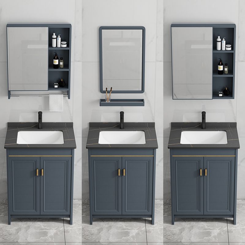 Blue Bathroom Vanity Metal Frame Single Sink Rectangle Mirror Bath Vanity with 2 Doors