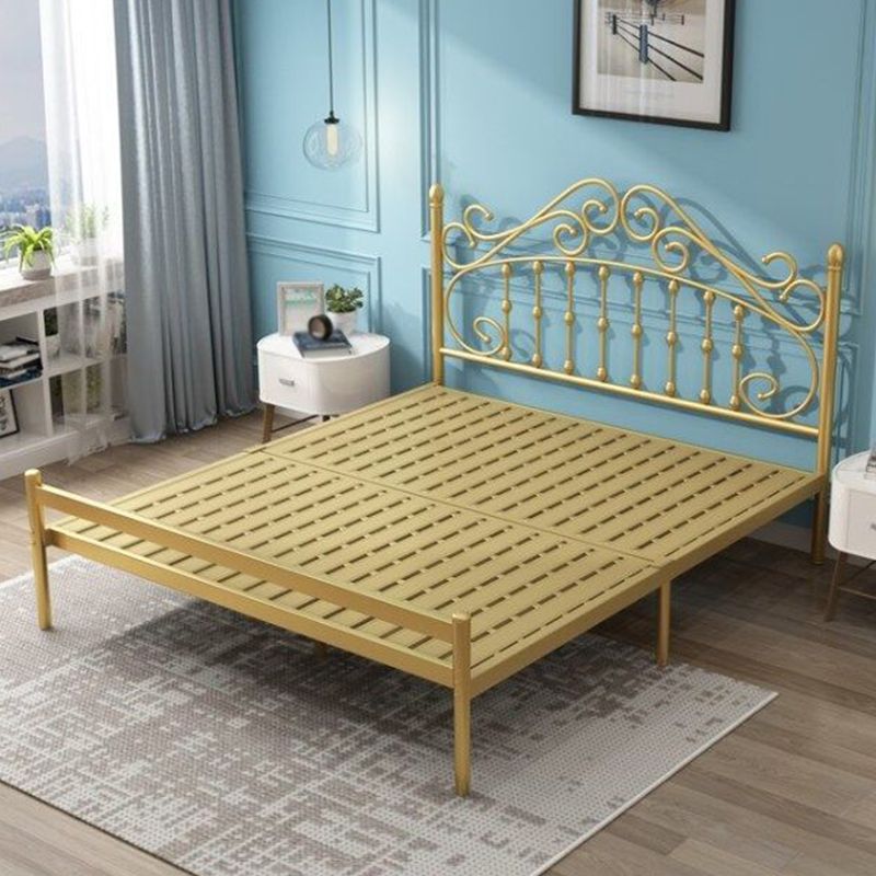 Glam Metal Open-Frame Bed with Camelback Headboard and Footboard