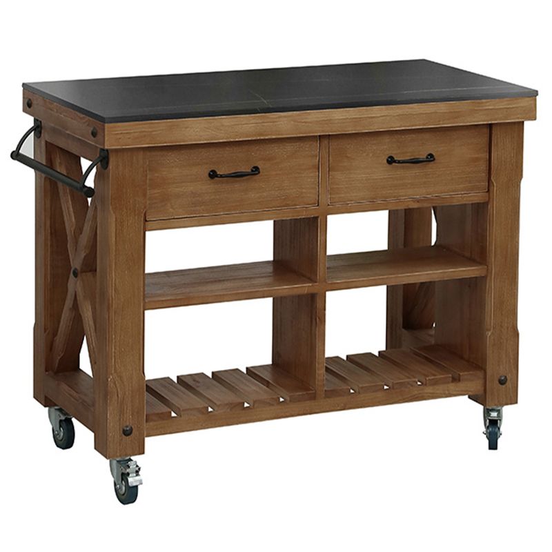 Farmhouse Pine Kitchen Island Removable Kitchen Cart with Drawer and Shelves