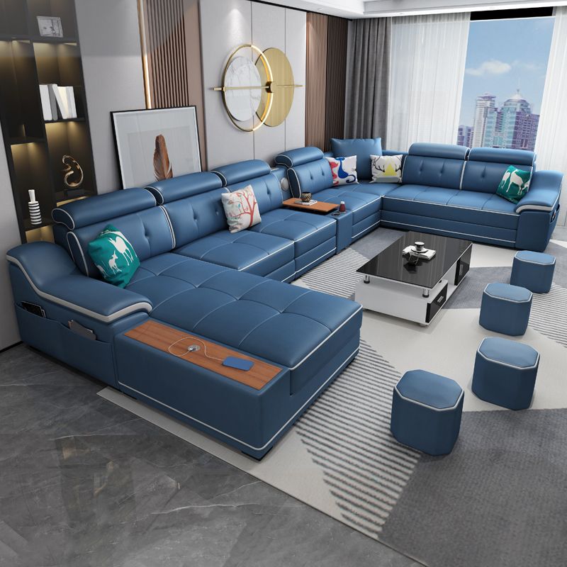 Faux Leather Sofa U-Shaped Modular Stain-Resistant Furniture Sectionals