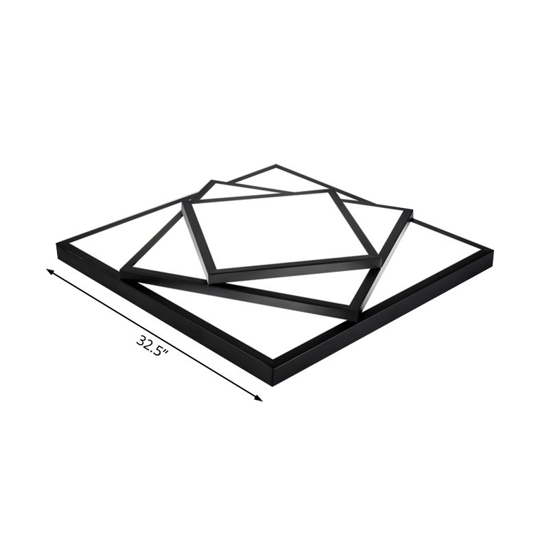 Plafonnier rectangulaire/carré noir/blanc à LED en métal moderne pour salon, 40,6 cm/49,5 cm/63,5 cm de large