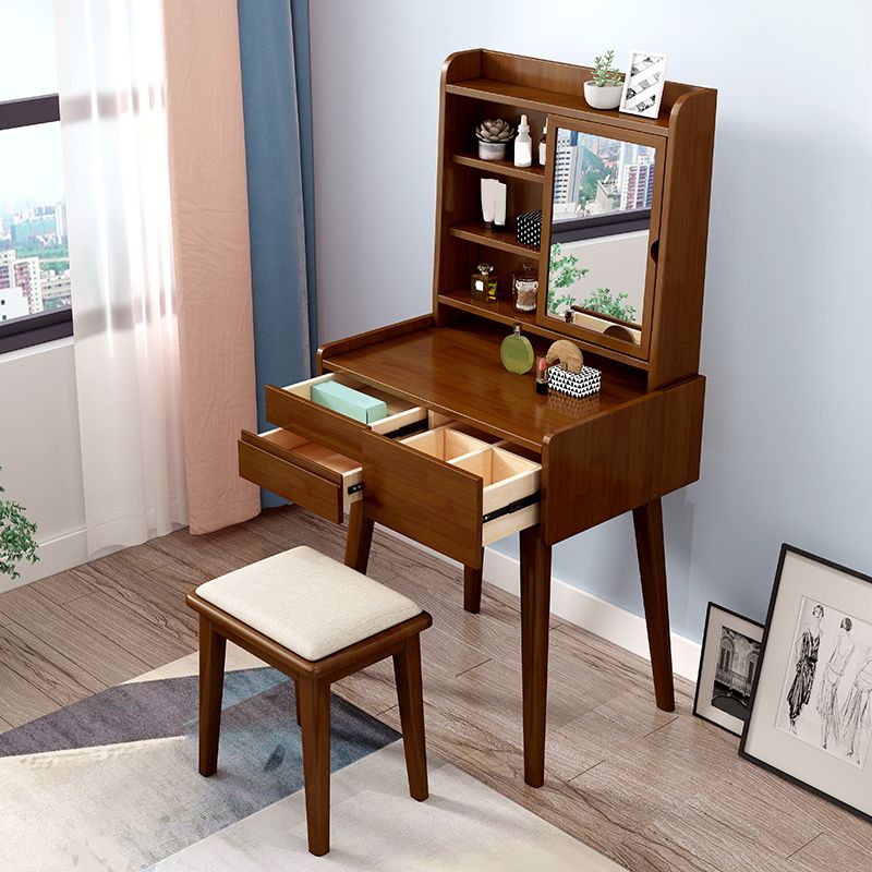 Scandinavian Mirrored Make-up Vanity Solid Wood Dressing Table