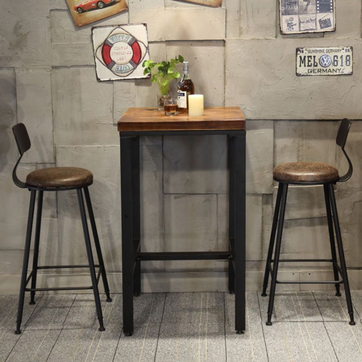 Industrial 1/3/4/5 Pieces Bar Table Set Square Pine Wood Counter Table for Cafe
