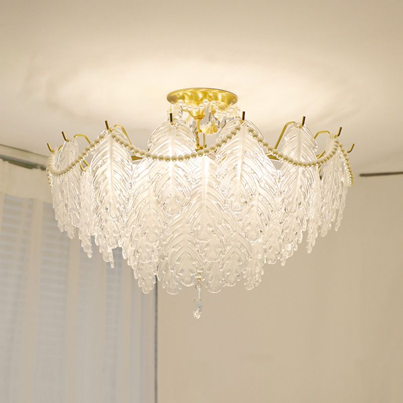 Lampada a soffitto a forma di piuma moderna gamma di ferro con paralume in vetro per lo studio