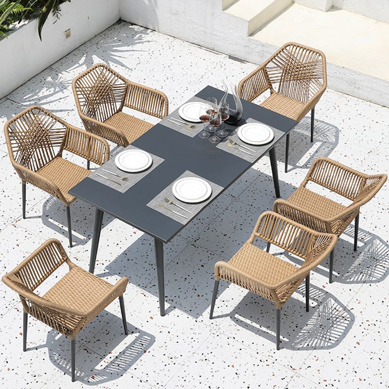 Tropical Stacking Dining Side Chair Woven Back Outdoor Bistro Chairs
