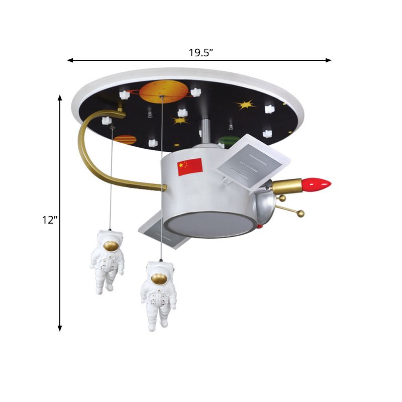 Cartoon LED-inbouwverlichting Nikkel Astronaut en Space Missile-plafondlamp met metalen kap