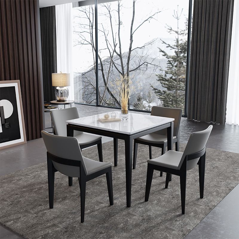 Square White Top Dining Table Industrial 4 Legs Dining Table with Black Frame