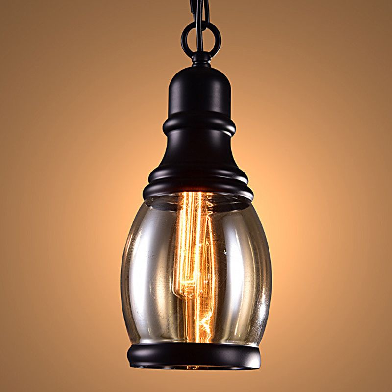 Lampada sospesa geometrica vintage industriale Lampade a sospensione con tonalità in vetro ambra