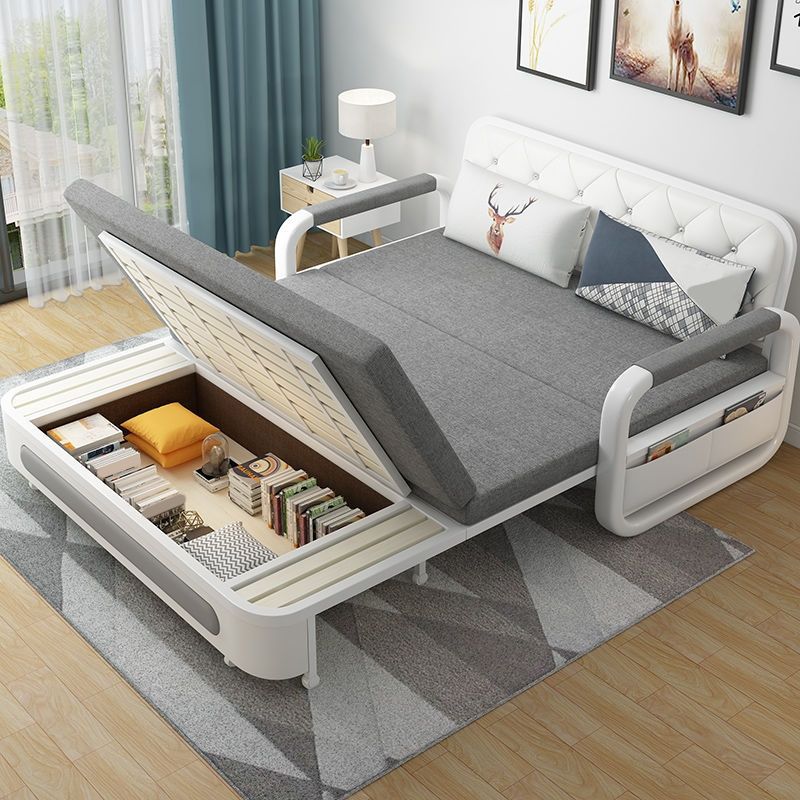 Contemporary 35.43"H Cotton Blend Square Arm Sofa Bed for Living Room
