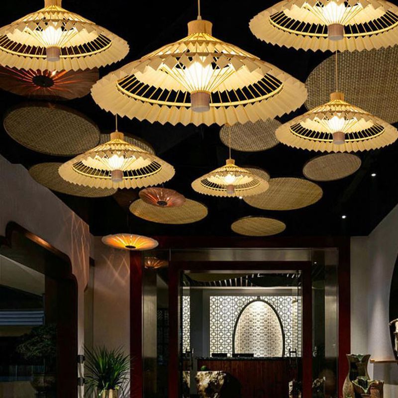 Tradición de iluminación colgante cónica bambú 1 bombilla 19.5 "/23.5" kit de lámpara colgante beige de ancho