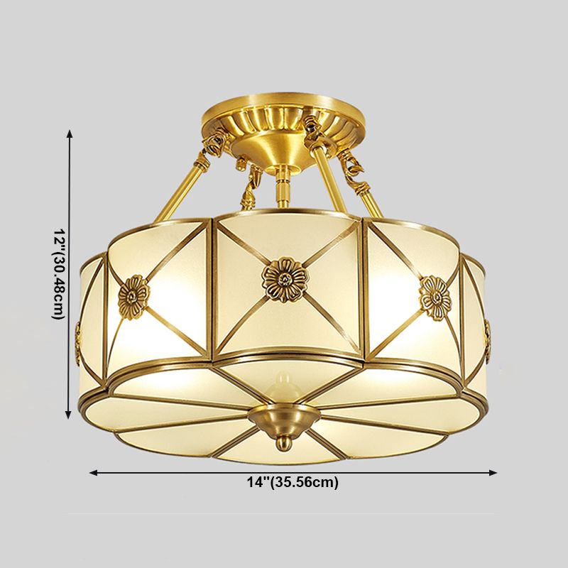 Lámpara de techo de bronce y vidrio, luz de techo de cobre de estilo colonial para dormitorio