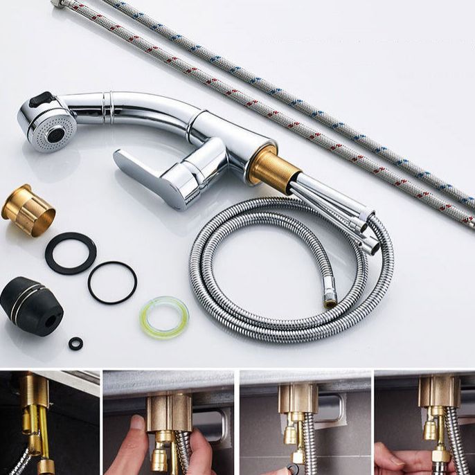 Modern 1-Handle Faucet 1-Hole with Water Dispenser Copper Pull down Faucet