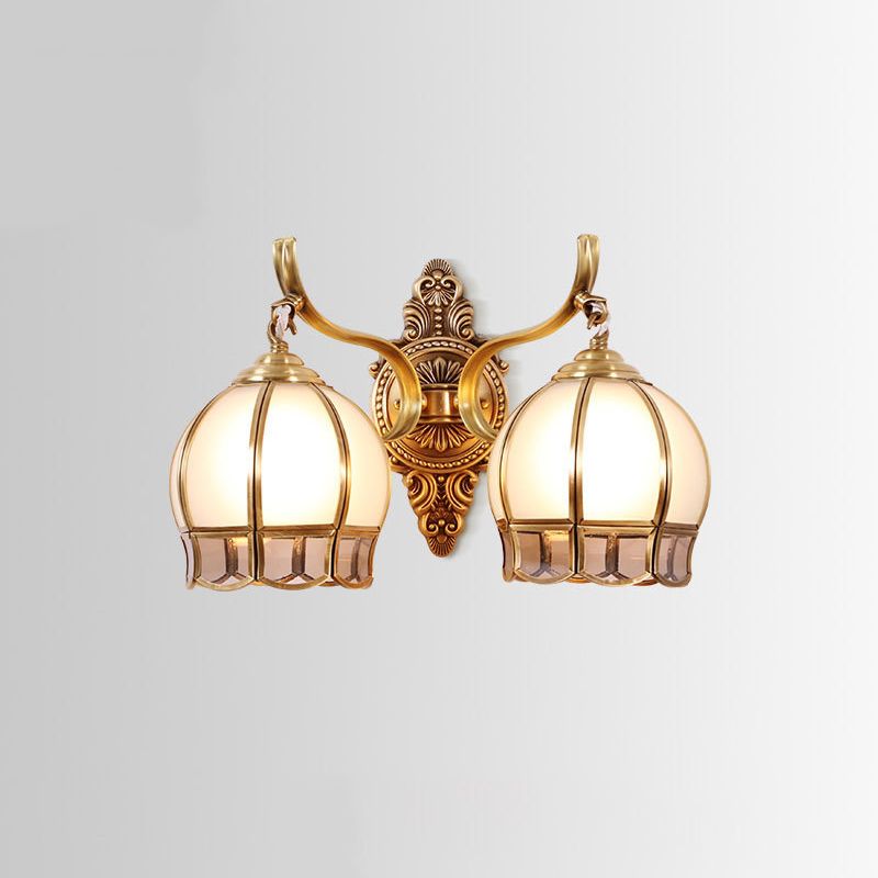 Globe Cream Glass Wall Light Fixture Vintage Living Room Wall Mounted Lamp in Gold