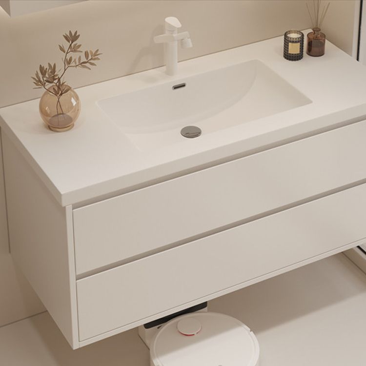 White Bathroom Vanity Wood Rectangle Single Sink Wall Mount 2 Drawers Vanity Set