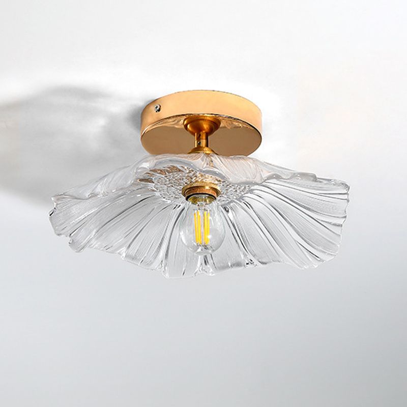 Wavy Shape Flush Mount Modern Style Glass 1 Light Flush Ceiling Light in Clear