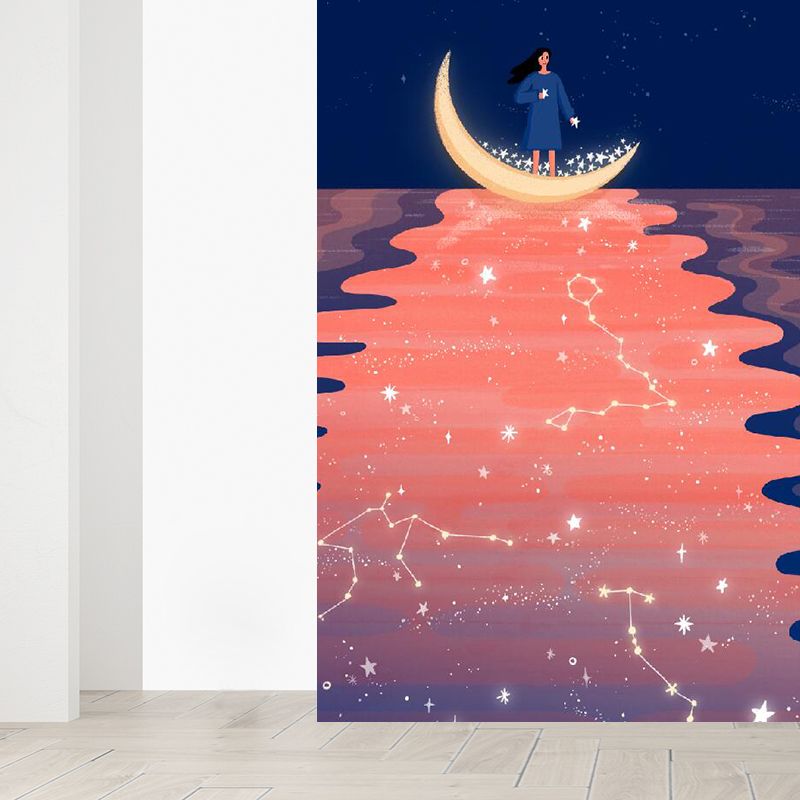 Mysterious Moon and Space Mural Wallpaper Contemporary Non-Woven Cloth Wall Covering