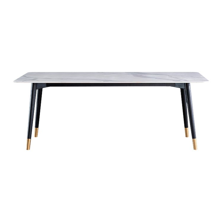 Wood Industrial Rectangular Dining Table Sintered Stone Table with 4 Black Legs