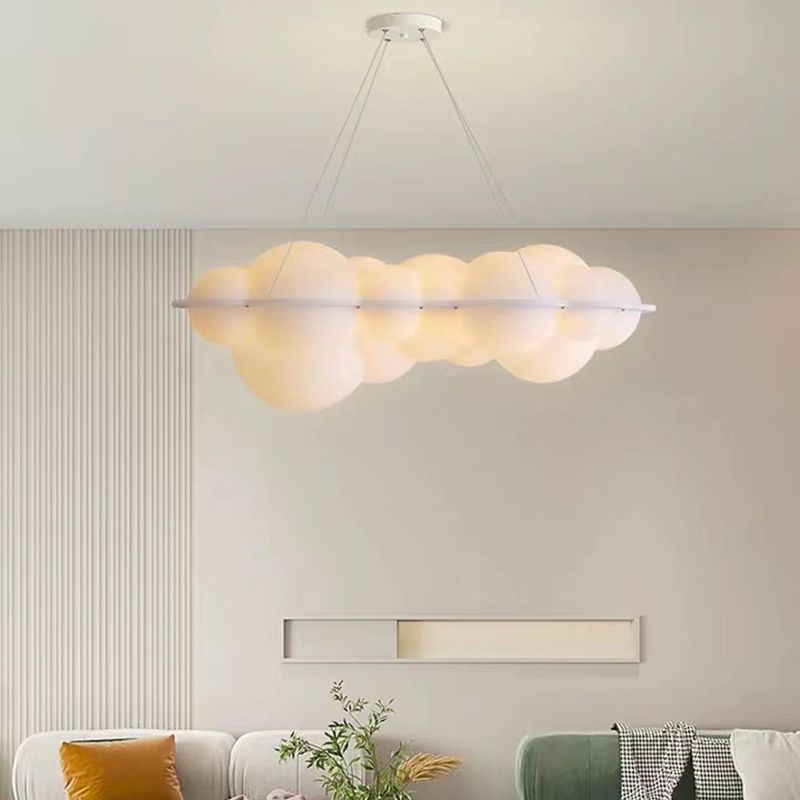 Contemporary Hanging Light Cloud Island Light Fixture in White for Dining Room
