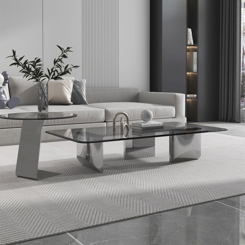 Glass Single Coffee Table Tropical Round Cocktail Table with 3 Legs