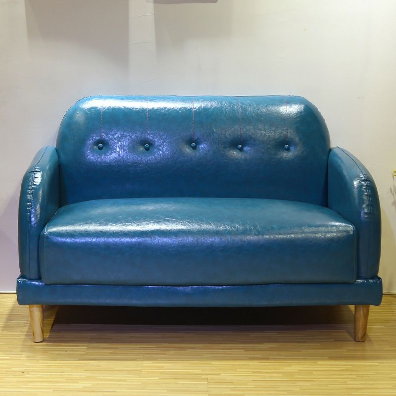 Faux Leather Tufted Back Sofa with Square Arm for Living Room
