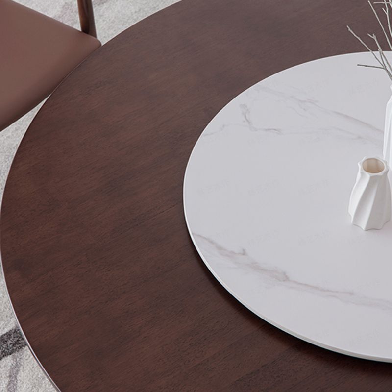 Modern Style Solid Wood Dining Table Brown Round Table with Pedestal Base