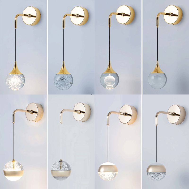 Spherical Crystal Wall Sconce Lighting Minimalist Gold Finish LED Wall Lamp