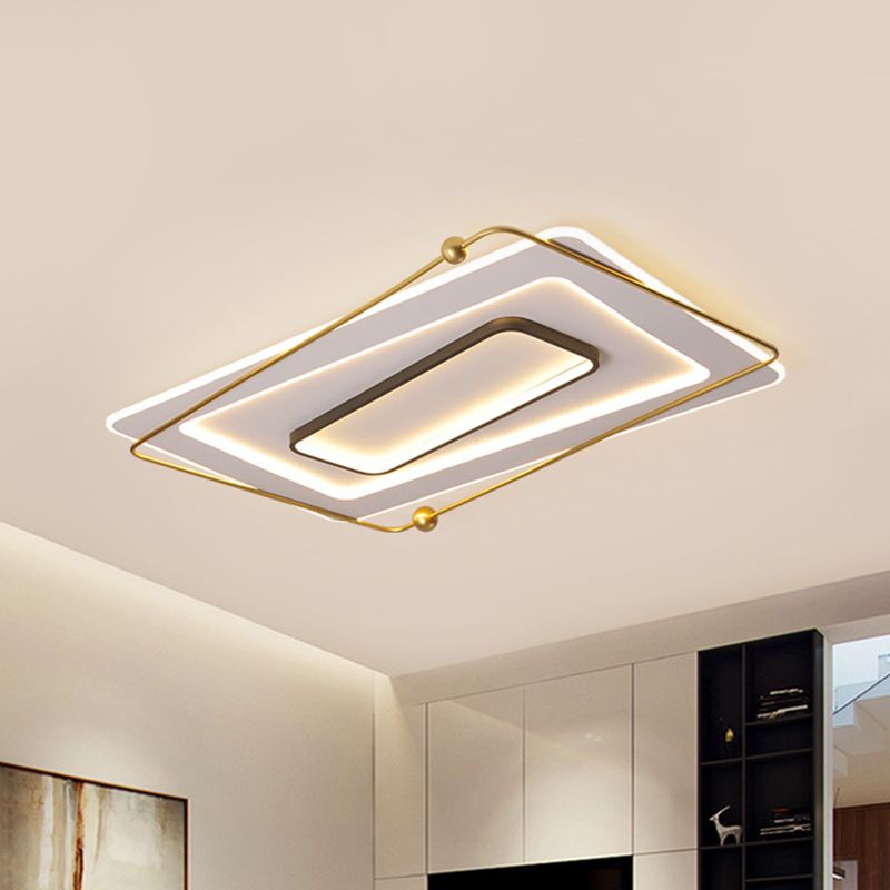 White-Gold Layered Rectangular Flushmount Modernism Acrylic LED Ceiling Flush Light in Warm/White Light