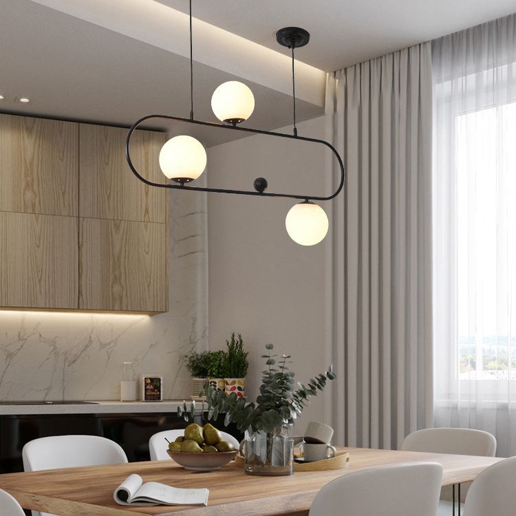 Modern Minimalism Ellipse Shape Island Pendant Lighting Globe Glass Island Ceiling Light for Living Room
