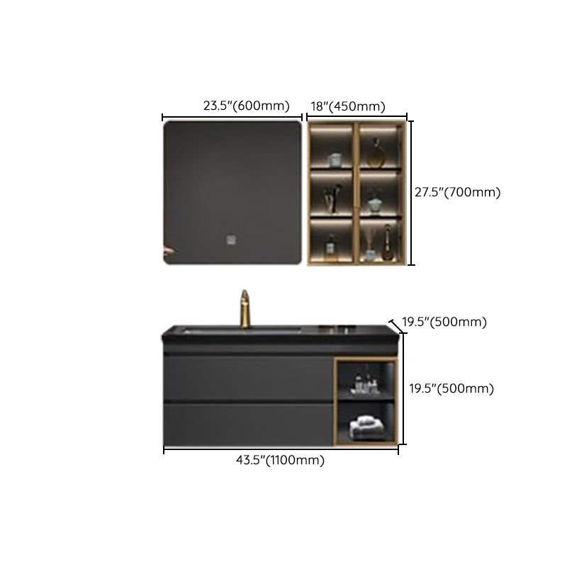 Vanity Set Bathroom Wall Mounted Mirror Storage Shelf Vanity Sink with Faucet