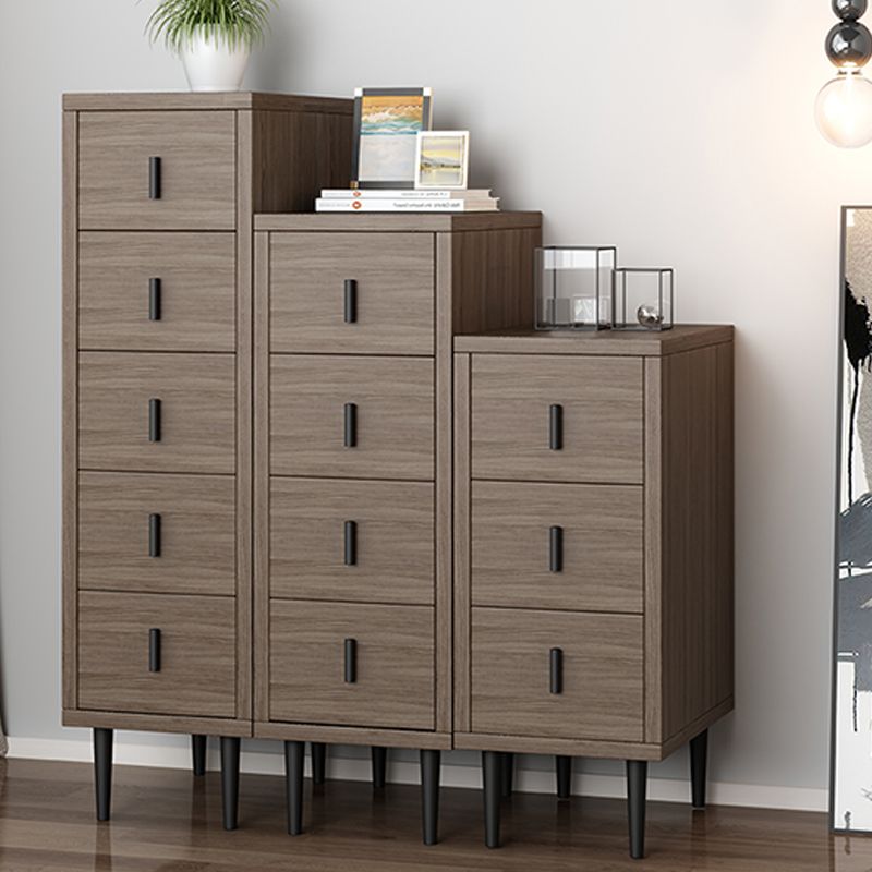 Contemporary Vertical Chest Bedroom Storage Chest in Brown with Drawers