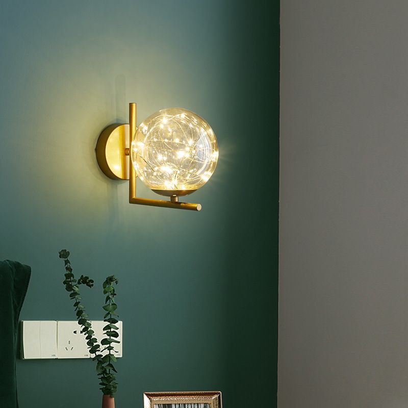 Ball Blown Glass Wall Lamp Fixture Nordic Gold Finish LED Sconce Lighting with String Light