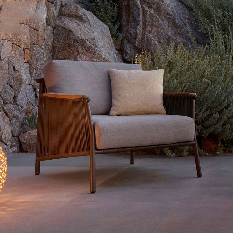 Industrial Metal Frame Outdoor Patio Sofa Wiht UV Resistant White Cushion