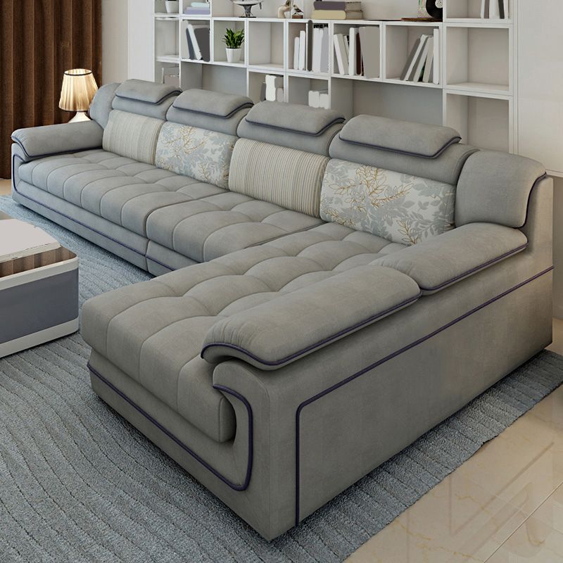 Grey Traditional Sectional Washable Pillow Top Arm Sectional for Living Room