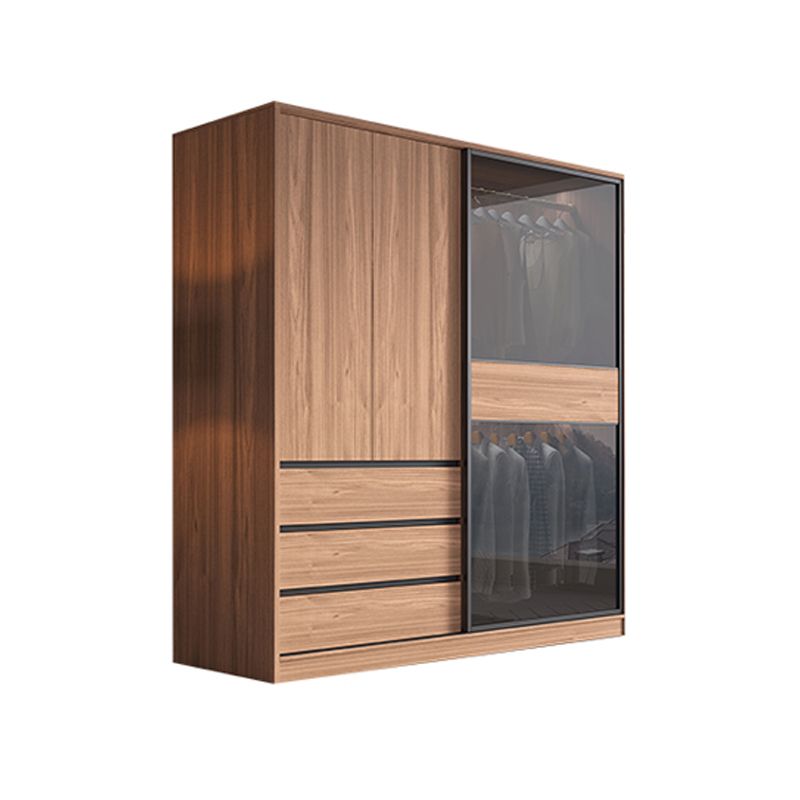 Sliding Wooden Wardrobe Closet Modern Brown Wardrobe Armoire