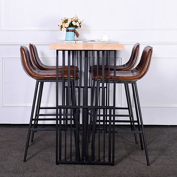 Industrial Rectangle Bistro Table Double Pedestal Solid Wood Bar Height Table in Brown