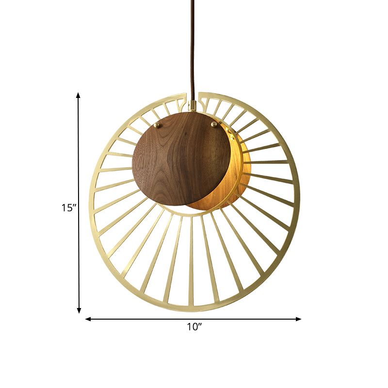 Army Green Wire Hat Pendant Light Modern Creative 1 Light Iron Ceiling Lamp with Wood Clamp Lampshade