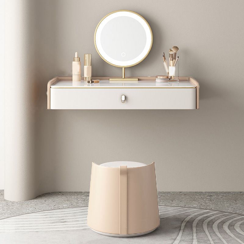 Glam Style Off-white Slate Countertop Wall Mounted with 1/2 Drawer Dresser