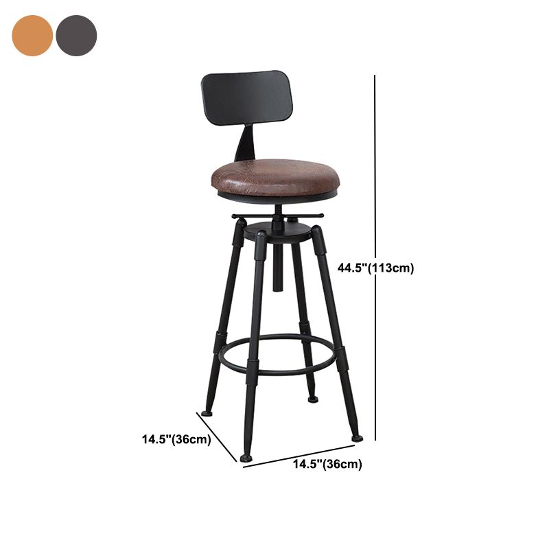 Industrial Metal Barstool Low Back Wood Footrest Adjustable Stool with Swivel