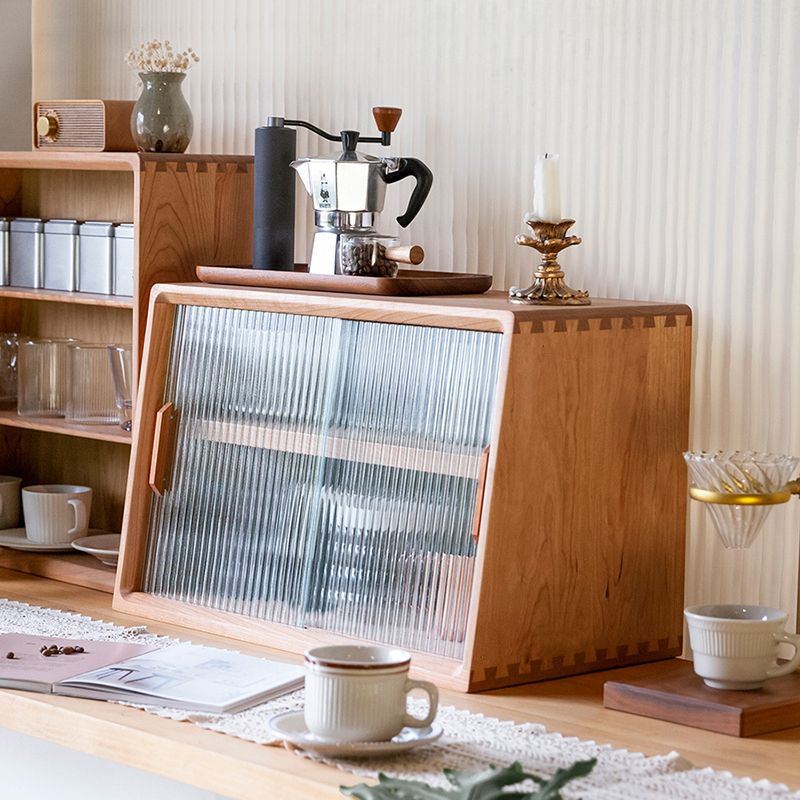 Contemporary Style Solid Wood Storage Sideboard Cabinet with Glass Doors