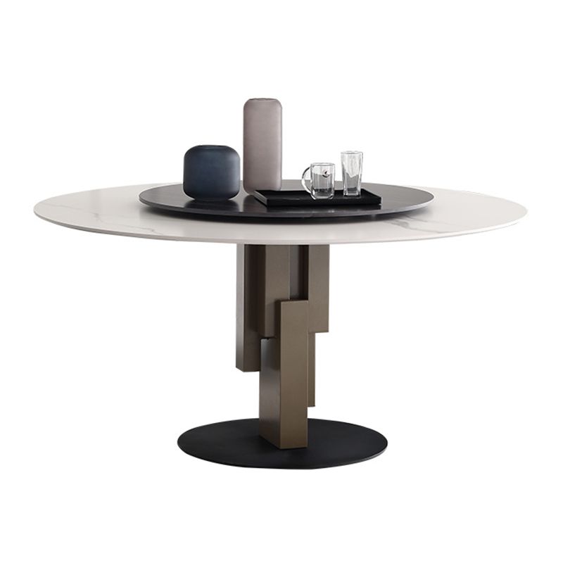 Modern Dinette Set 1/3/4/5/7 Pieces Round Sintered Stone Dining Table Set with Turntable