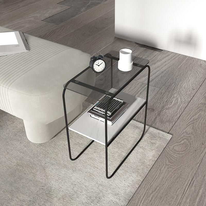 Modern Rectangular Glass Side End Table Sled Side Table with Metal Base