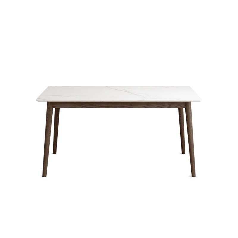 Solid Wood Frame Mid-Century Dining Table White Stone Top Table