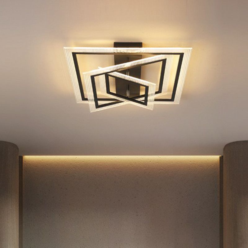Rectangle Living Room Semi Flush Light Acrylic Minimalist LED Flush Mount Fixture in Black