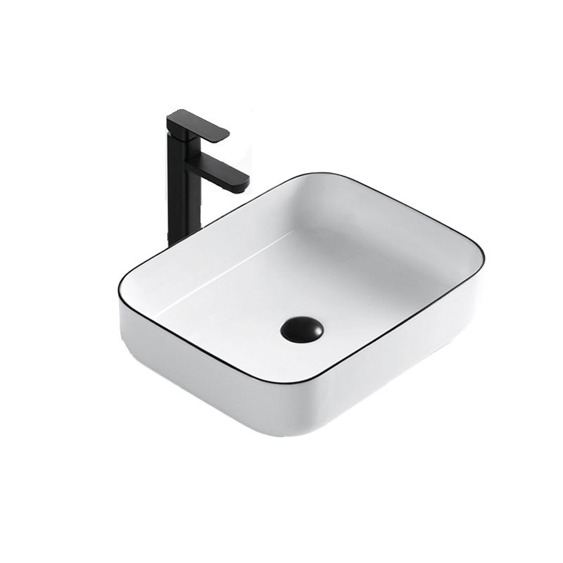 Modern Vessel Bathroom Sink Rectangular Porcelain Drain Assembly and Faucet Wash Stand