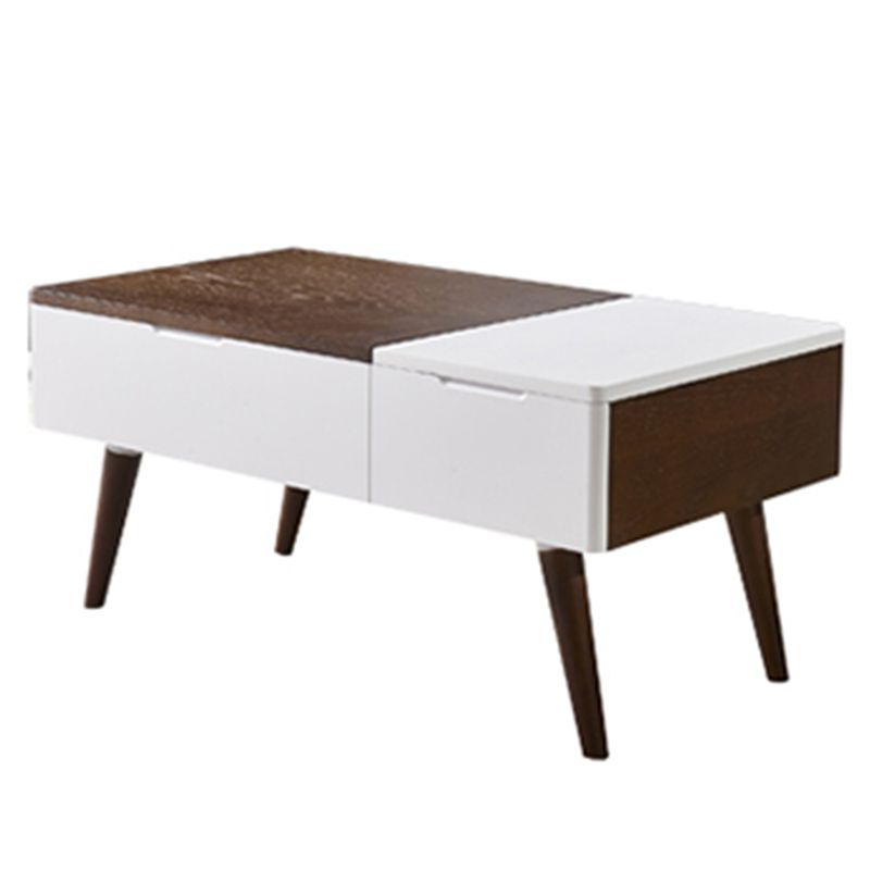 Retangular Natural Wood 4 Legs Coffee Table 1 Single Modern Cocktail Table with Drawers