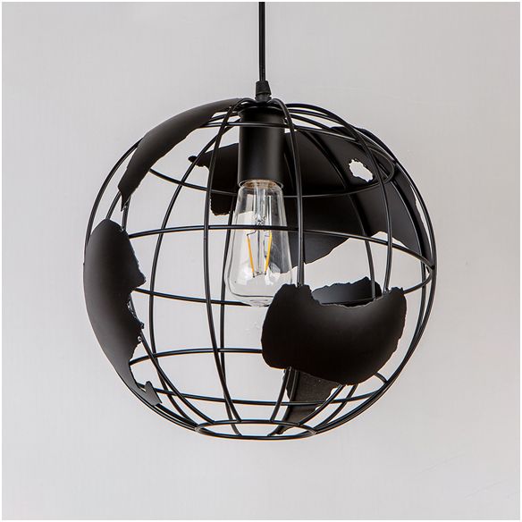 8"/12" Wide Globe Cage Metal Pendant Light Industrial 1 Light Living Room Hanging Lamp in Black/White/Pink