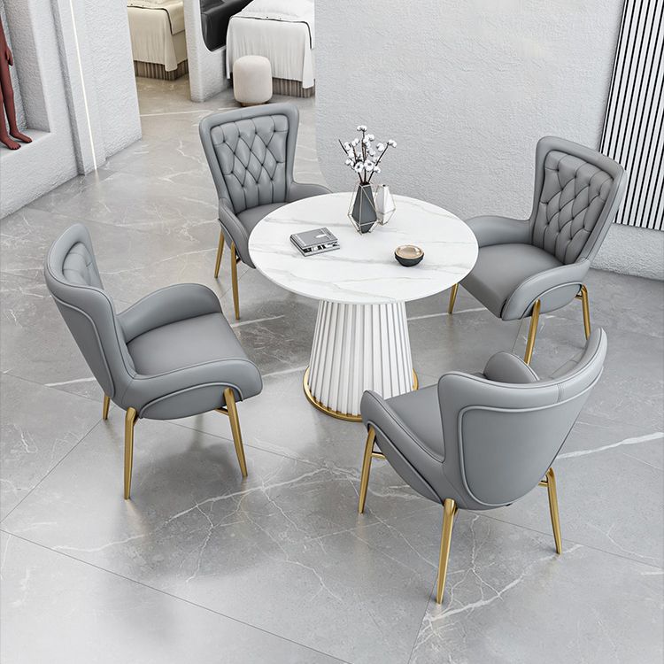 Glam Sintered Stone Dining Table Round Dinner Room Kitchen Table with Pedestal Base