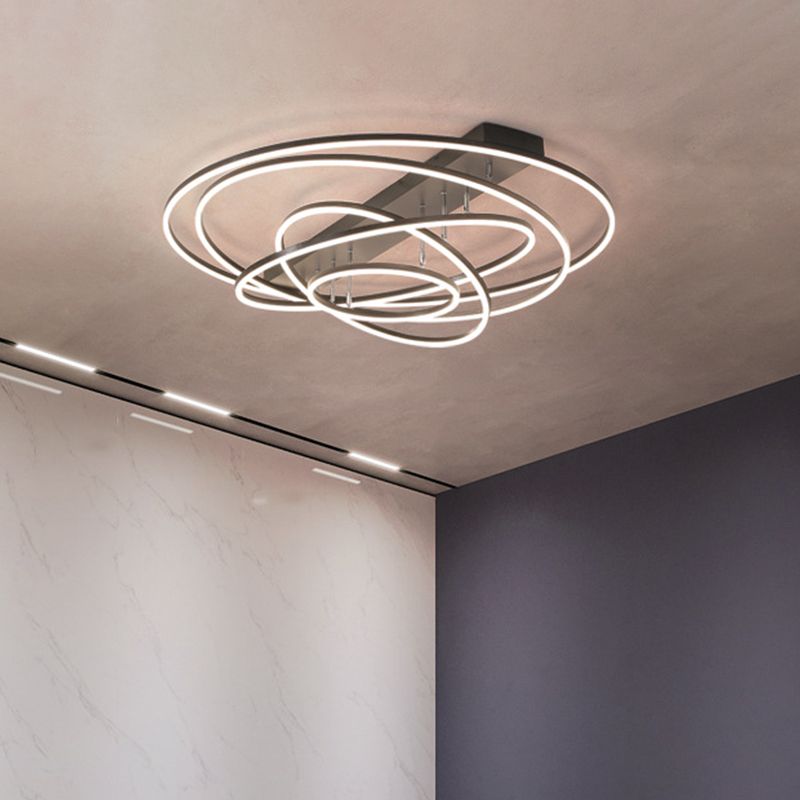 Plafonnier LED moderne à 3/5 niveaux en métal pour chambre à coucher, semi-encastré rotatif, noir/or